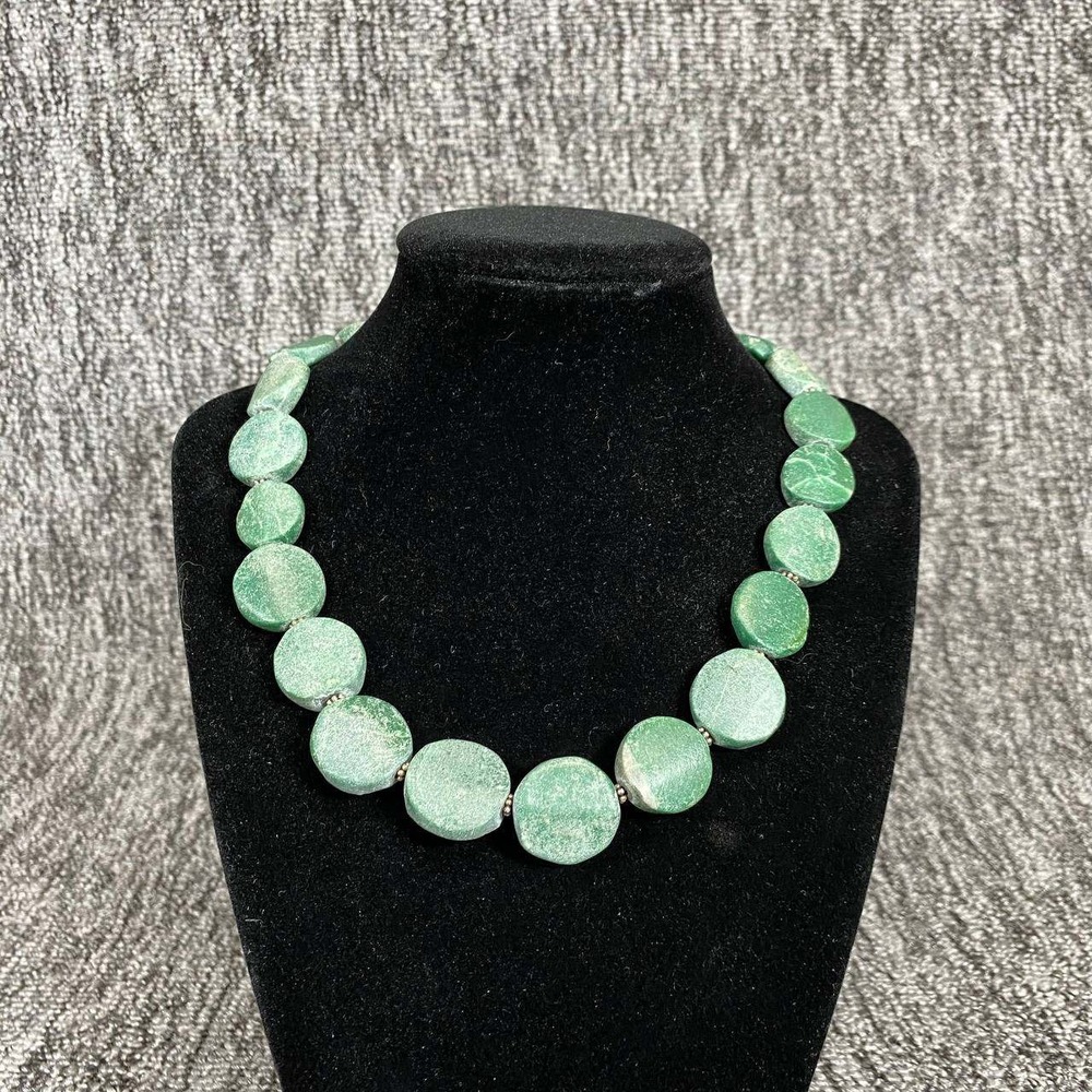 Bali Silver Natural Matte Finish Malachite Necklace Handmade Womens Artisan